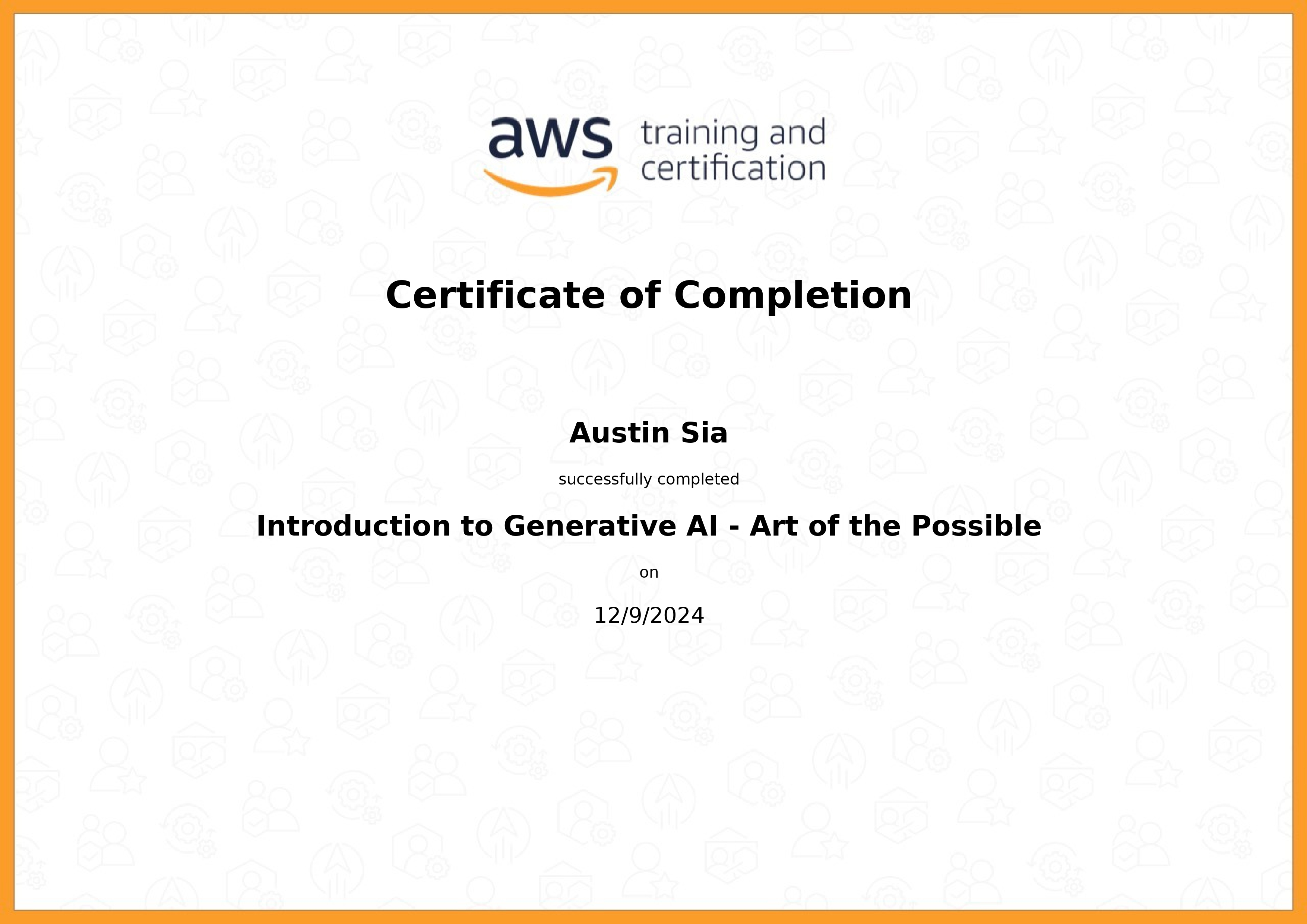 Introduction to Generative AI: Art of the Possible certificate