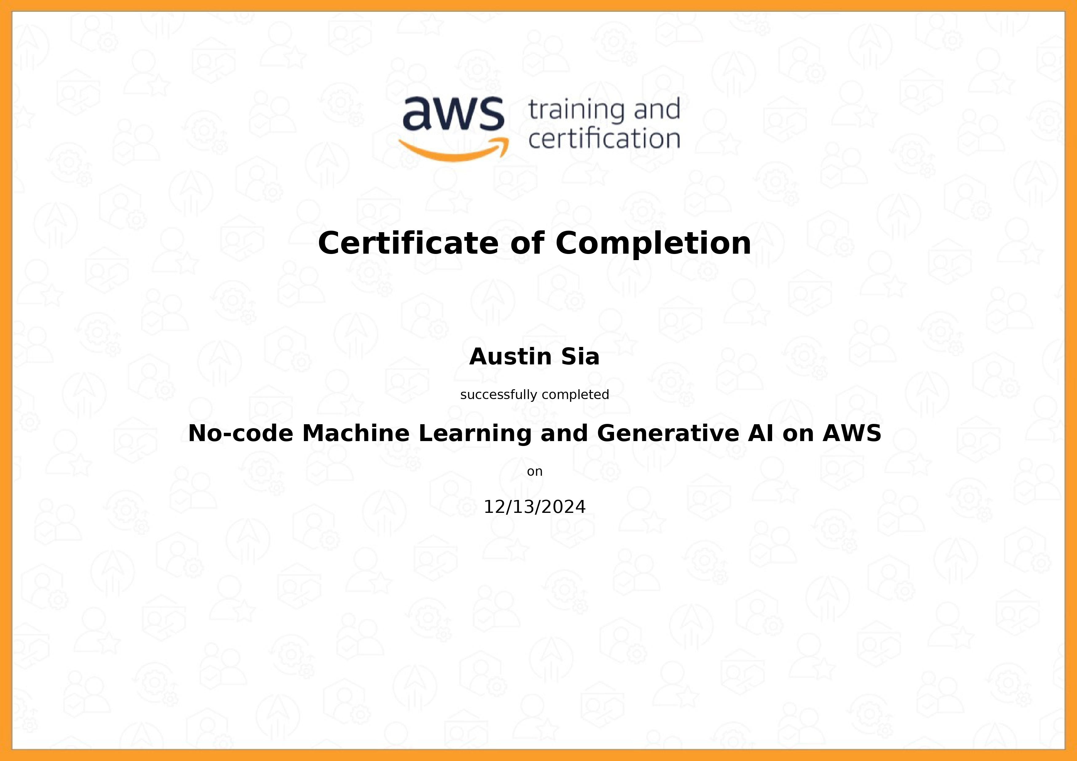 No-code Learning and Generative AI on AWS certificate