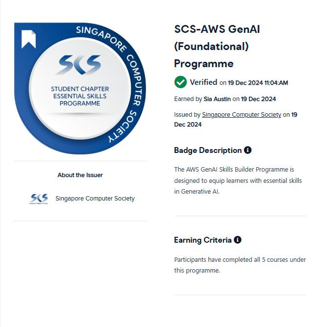 SCS-AWS GenAI (Foundational) Programme certificate