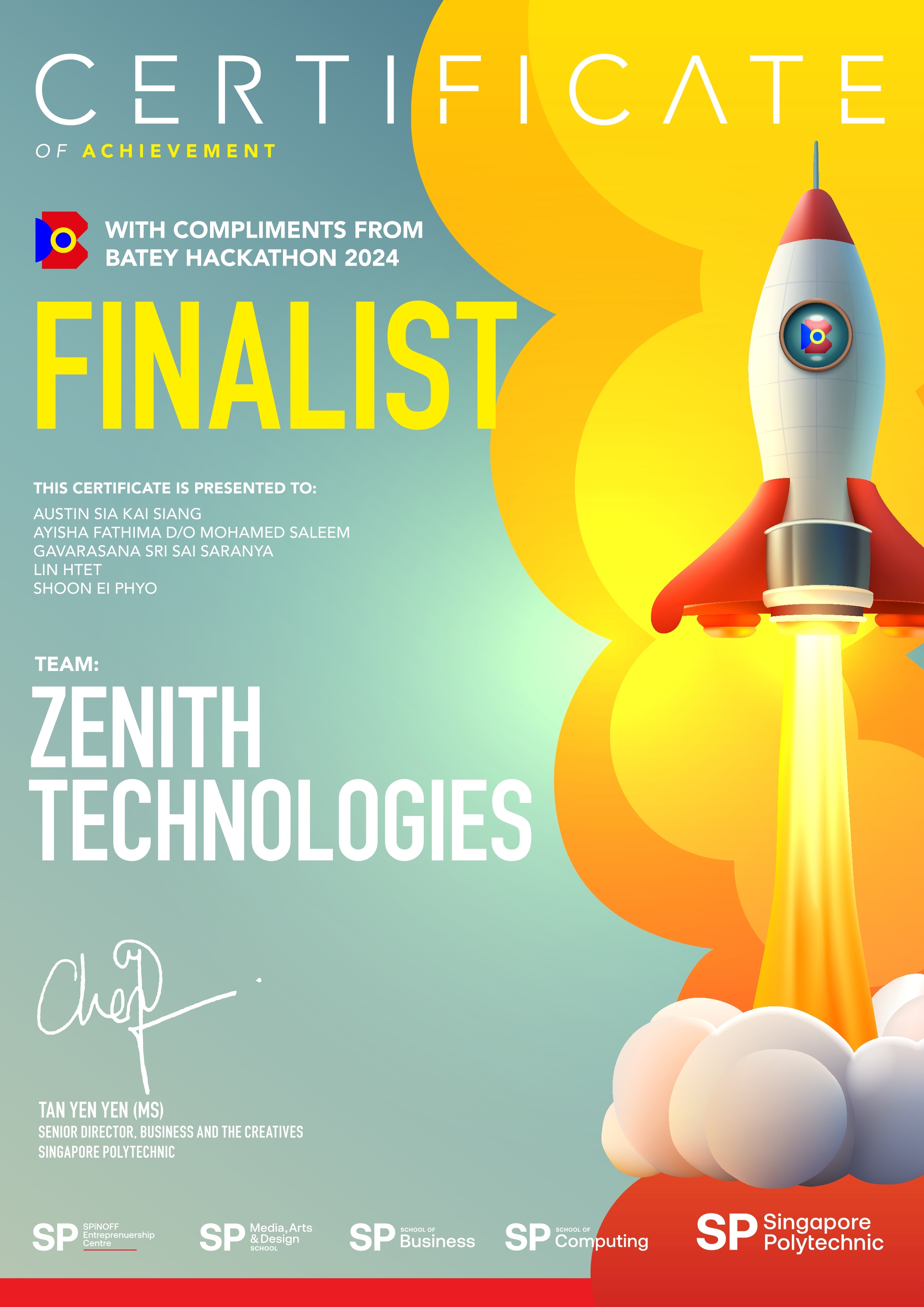 Batey Hackathon Grand Finalist certificate