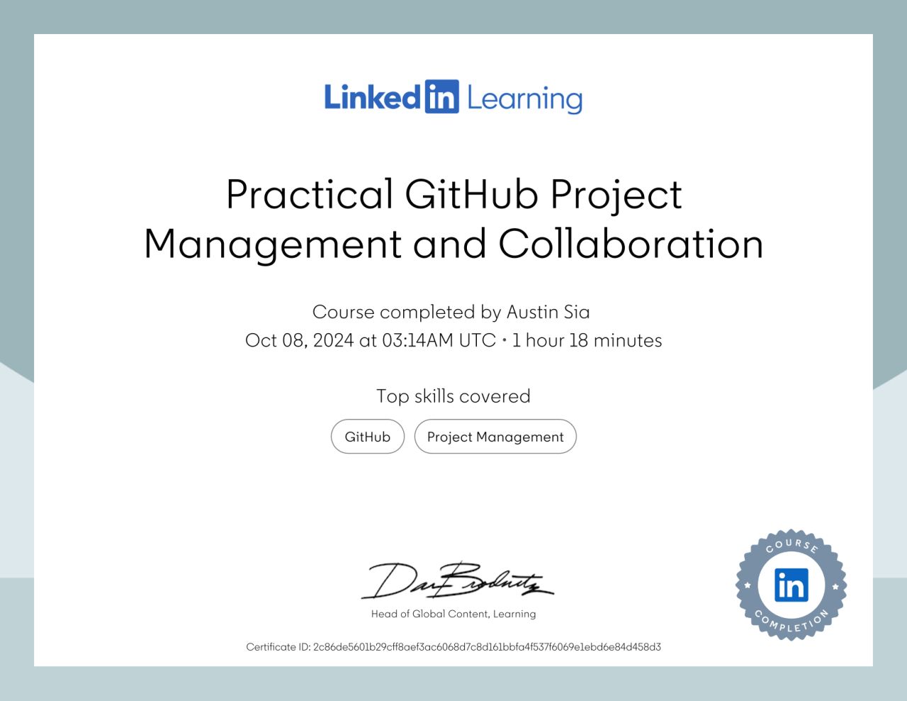 Practical GitHub Project Management and Collaboration certificate