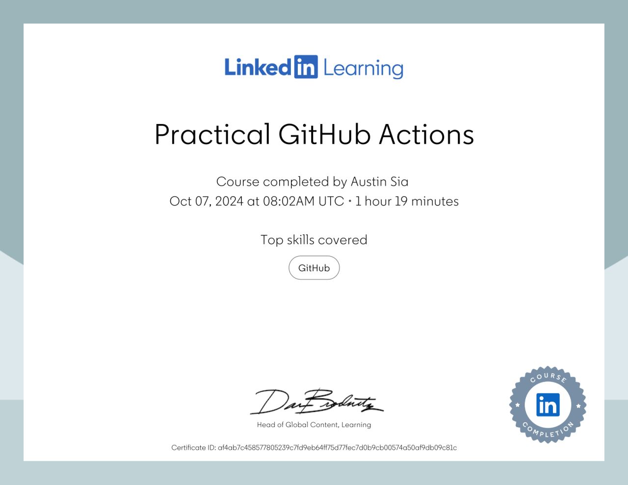 Practical GitHub Actions certificate