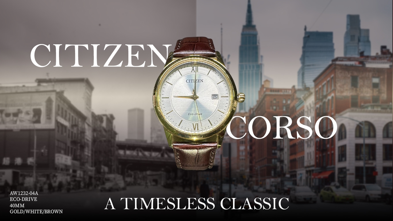 Citizen Corso watch advertisement with a city skyline