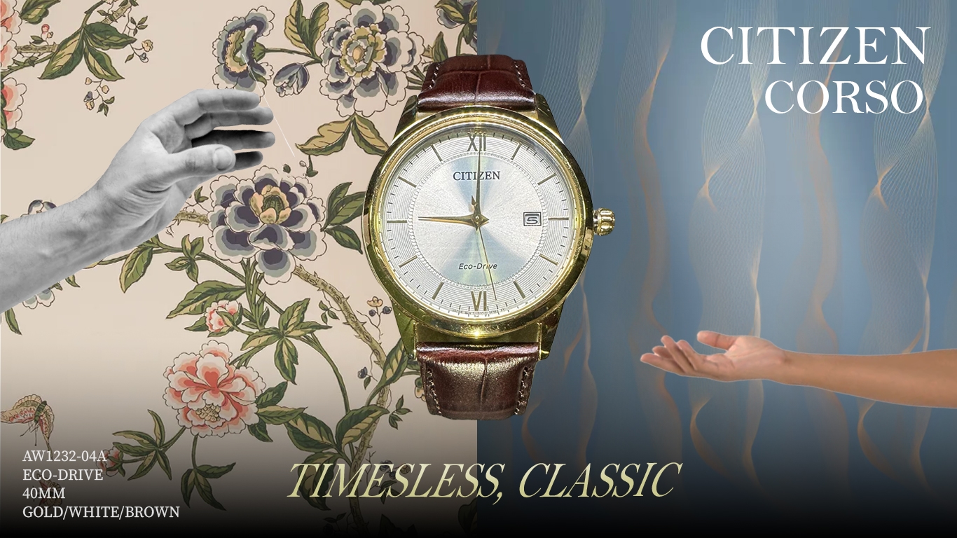 Citizen Corso watch advertisement with floral artwork