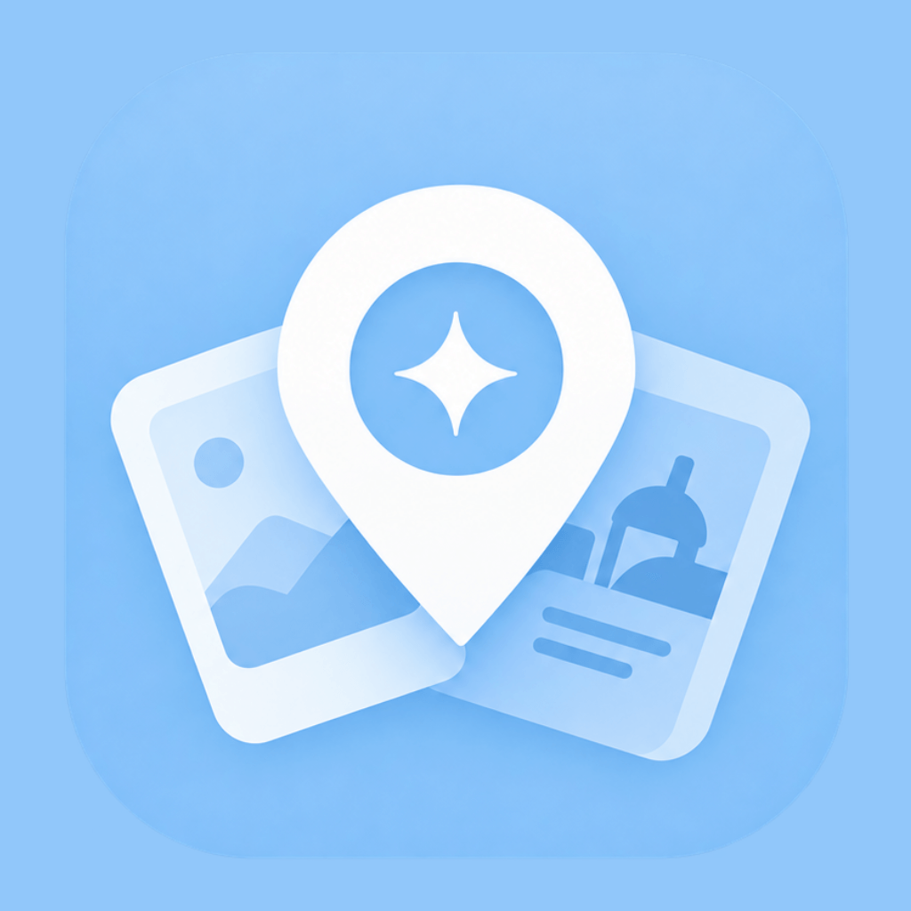 The Hidden Gems app icon: a location pin over two photos