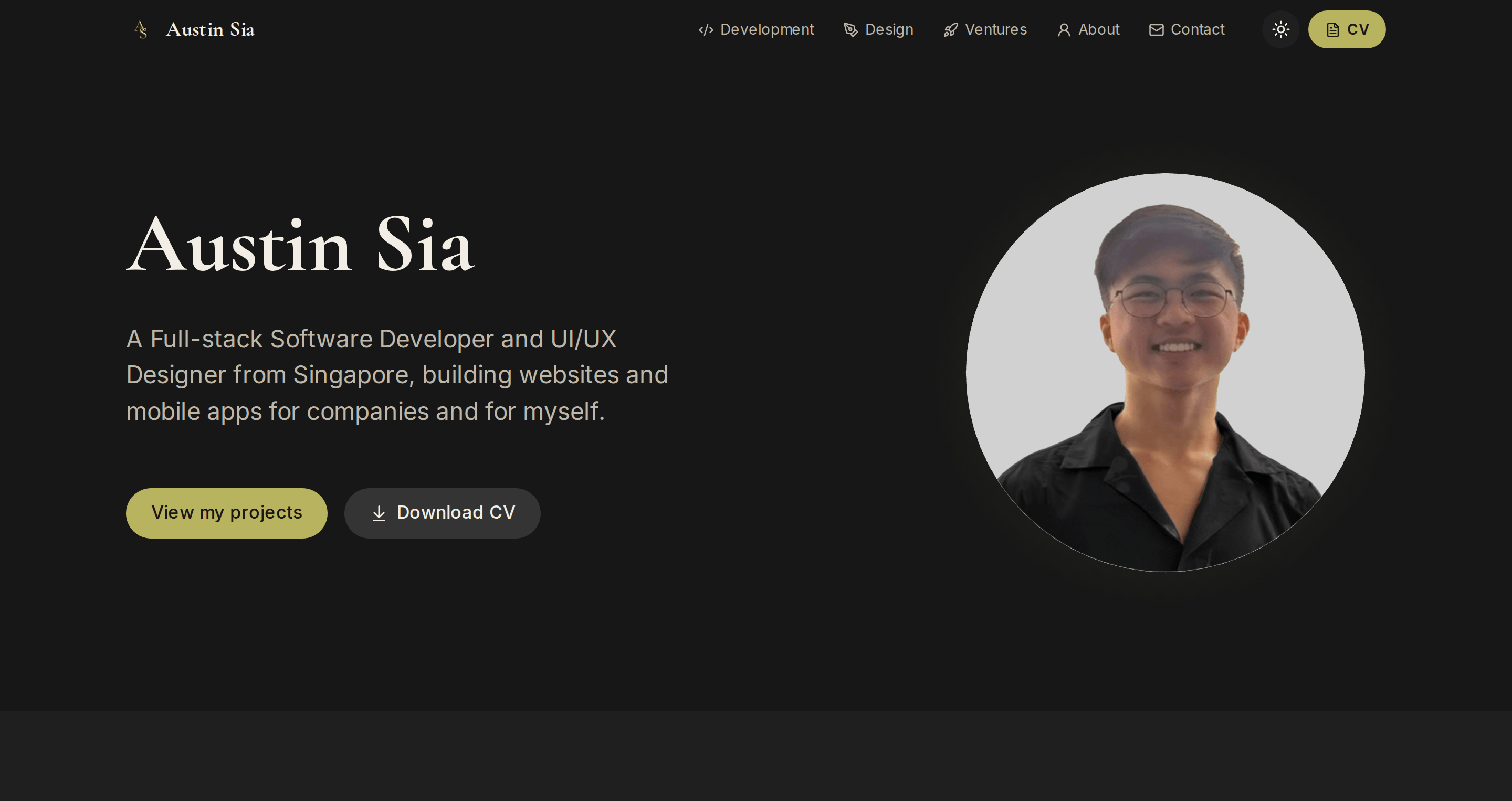 The home page of this portfolio