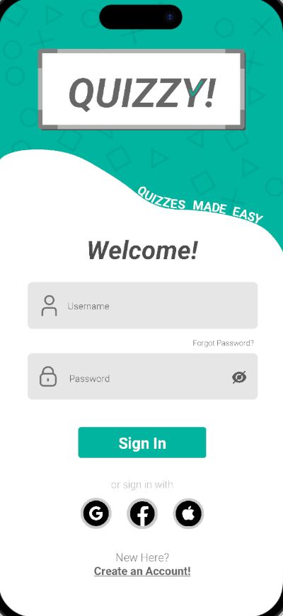 Quizzy sign-in screen