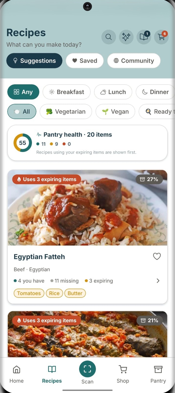 Recipe suggestions that use expiring items