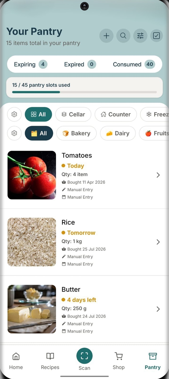 StillGood pantry list sorted by expiry date